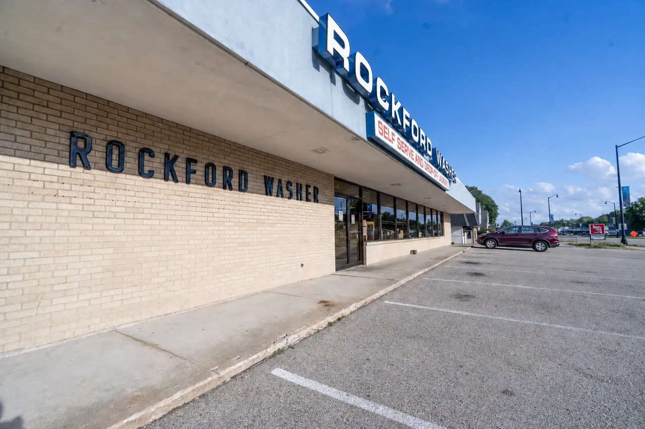Side exterior of Rockford Washer along North Main Street
