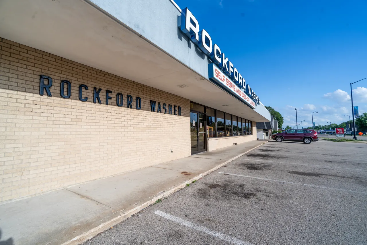 Side exterior of Rockford Washer along North Main Street